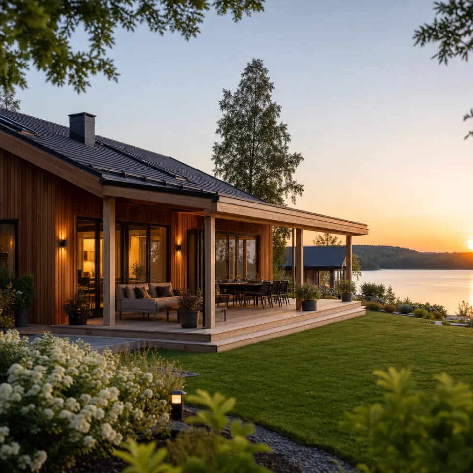 Kompaktes Ferienhaus in Holzbauweise mit Veranda und Satteldach am Waldrand – Ferienhaus als Fertighaus 2026 Kompaktes Ferienhaus in Holzbauweise mit Veranda und Satteldach am Waldrand – Ferienhaus als Fertighaus 2026