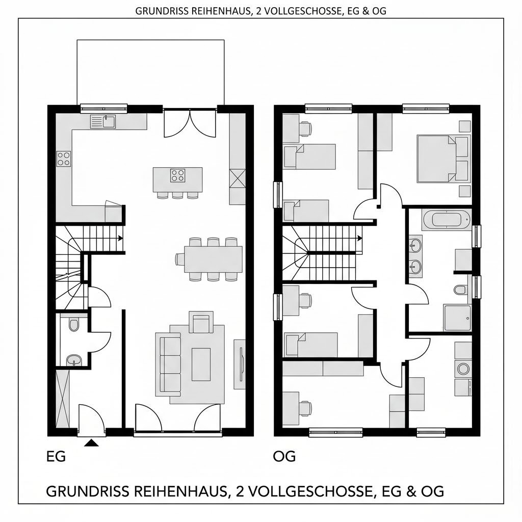 Grundriss Reihenendhaus RowLine R136 – 136 m² Reihenhaus mit 5 Zimmern
