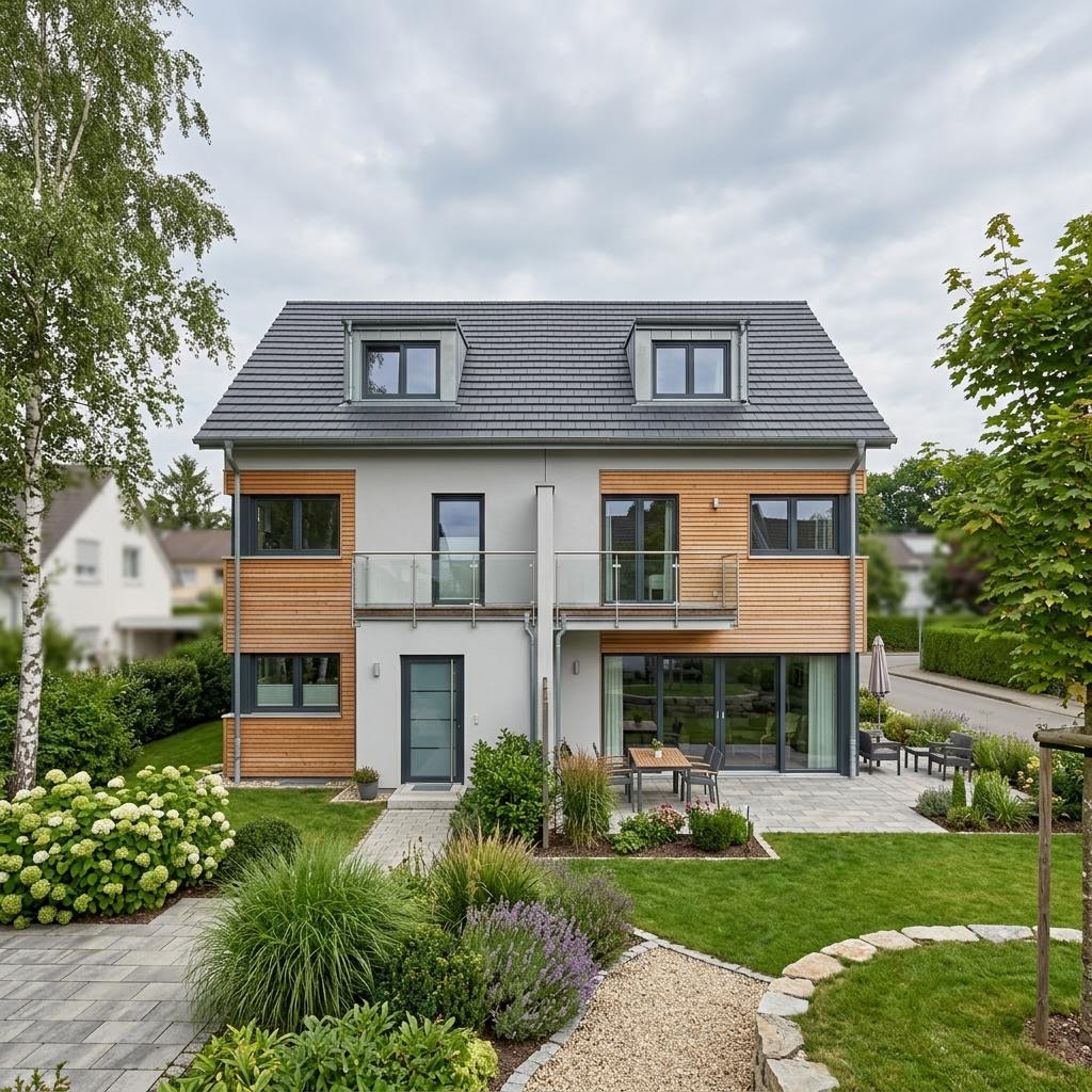 Starthaus 135 D von allkauf haus Doppelhaus Starthaus 135 D von allkauf haus mit Satteldach — Ausbauhaus mit 135 m² je Hälfte
