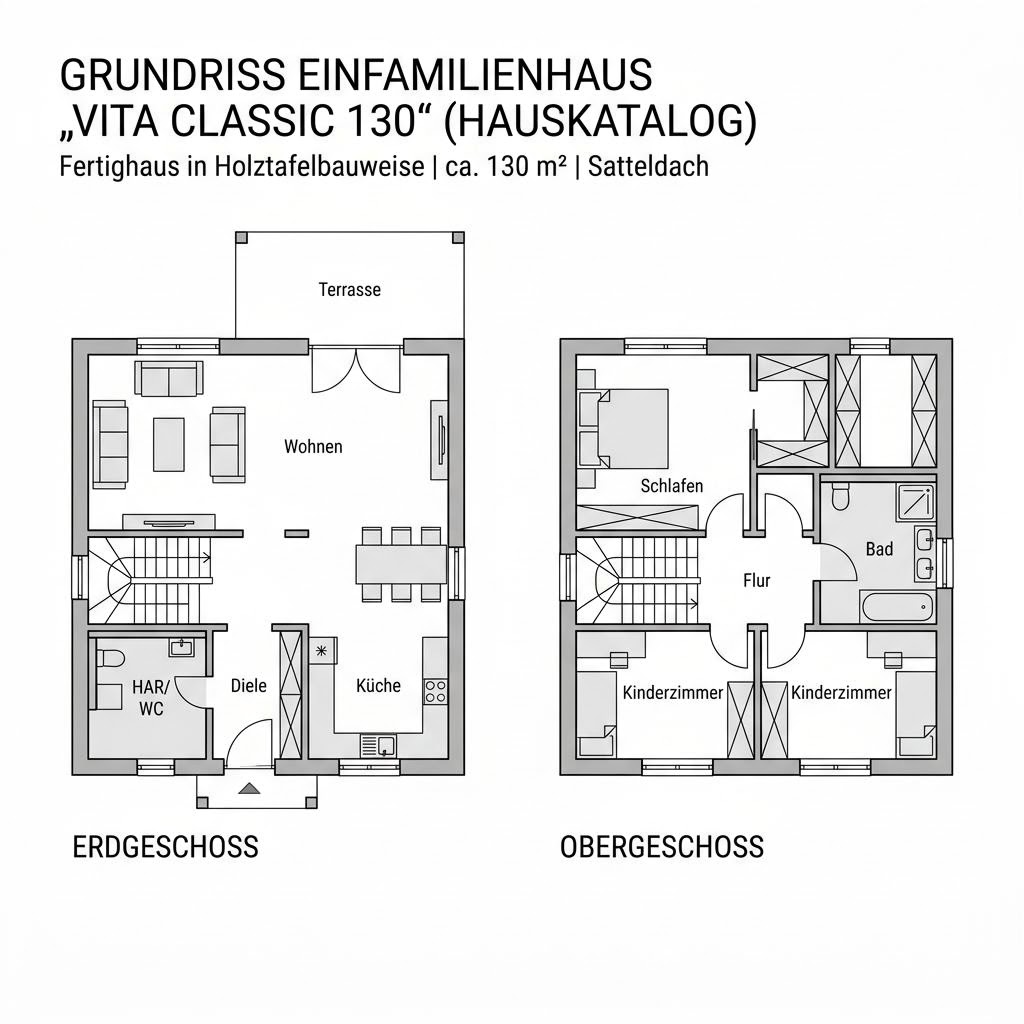 Grundriss Vita Classic 130 – 130 m² Einfamilienhaus mit 4 Zimmern