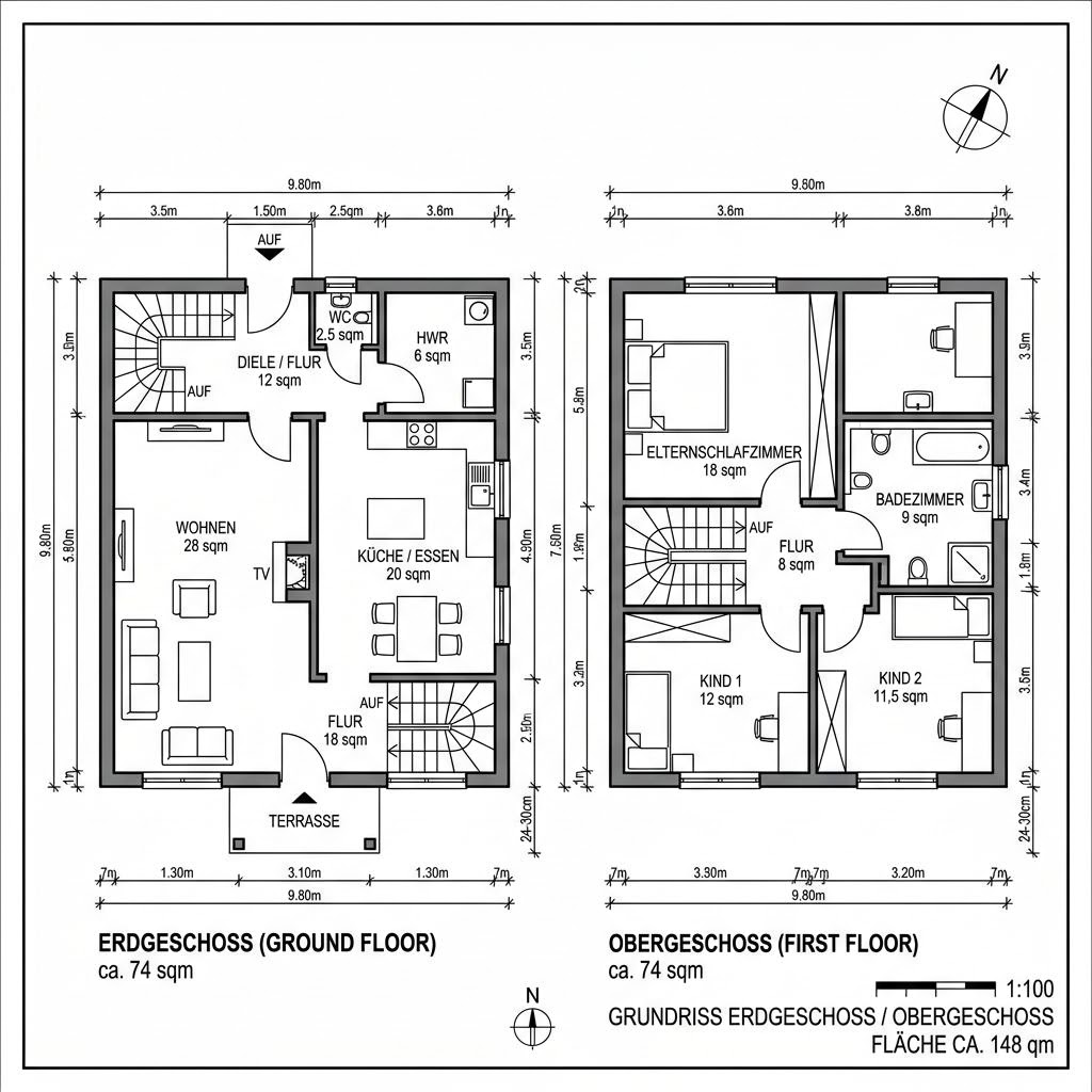 Grundriss Hampton 148 von Bostonhaus — 148 m², 5 Zimmer