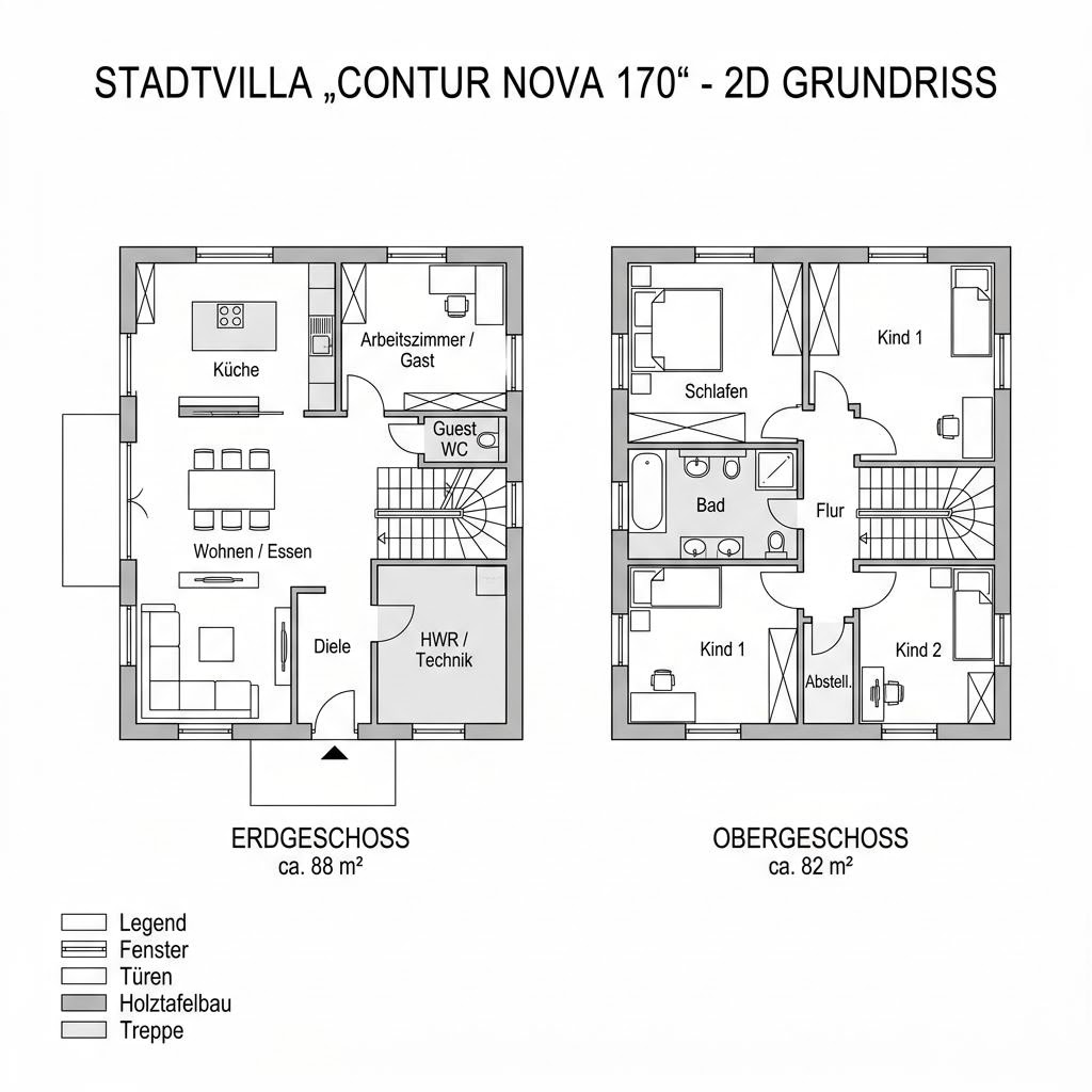 Stadtvilla Contur Nova 170 von ARGE-HAUS mit Walmdach und sechs Zimmern