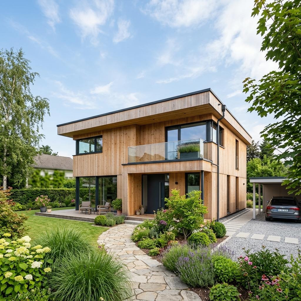 Flachdachhaus Haus Grünwald von Baufritz — Fertighaus mit rund 178 m²