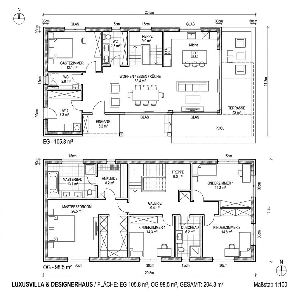Luxusvilla & Designerhaus Haus Sonnleitner von Baufritz — Fertighaus mit rund 204 m²