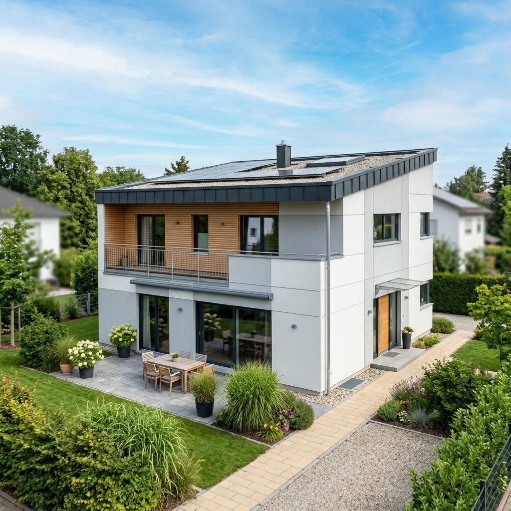 Kubushaus Urban 164 von Baufritz mit Flachdach — kubisches Fertighaus im Bauhausstil mit 164 m²