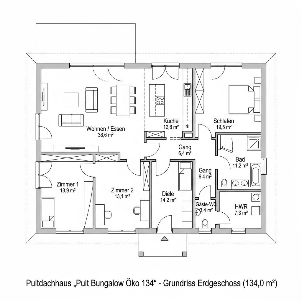 Grundriss Pult Bungalow Öko 134 von Baufritz