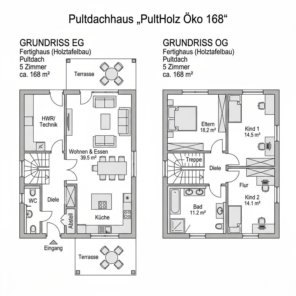 Grundriss PultHolz Öko 168 von Baufritz