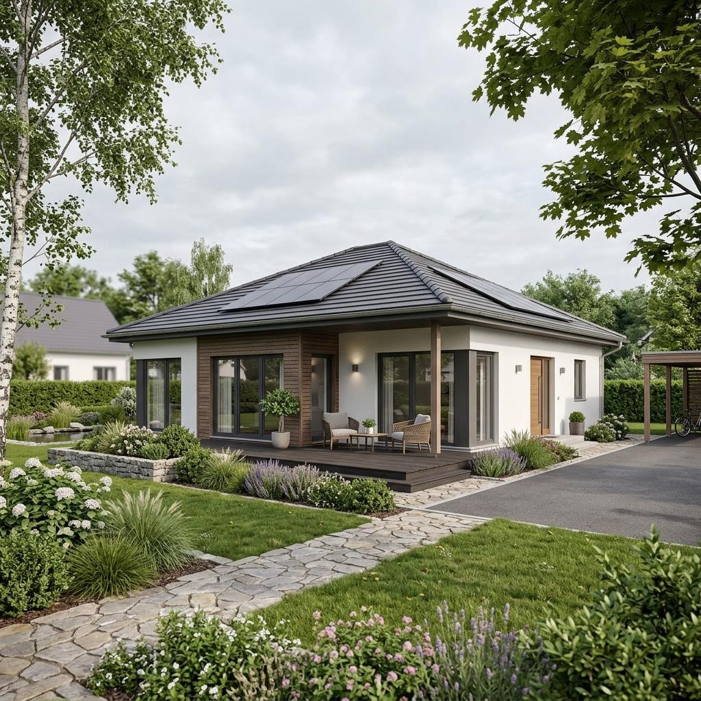 Bungalow Evolution 114 von Bien-Zenker Bungalow Evolution 114 von Bien-Zenker mit Walmdach — barrierefreies Fertighaus mit 114 m²