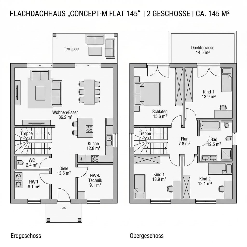 Flachdachhaus Concept-M Flat 145 von Bien-Zenker mit Flachdach — Design-Fertighaus mit 145 m²