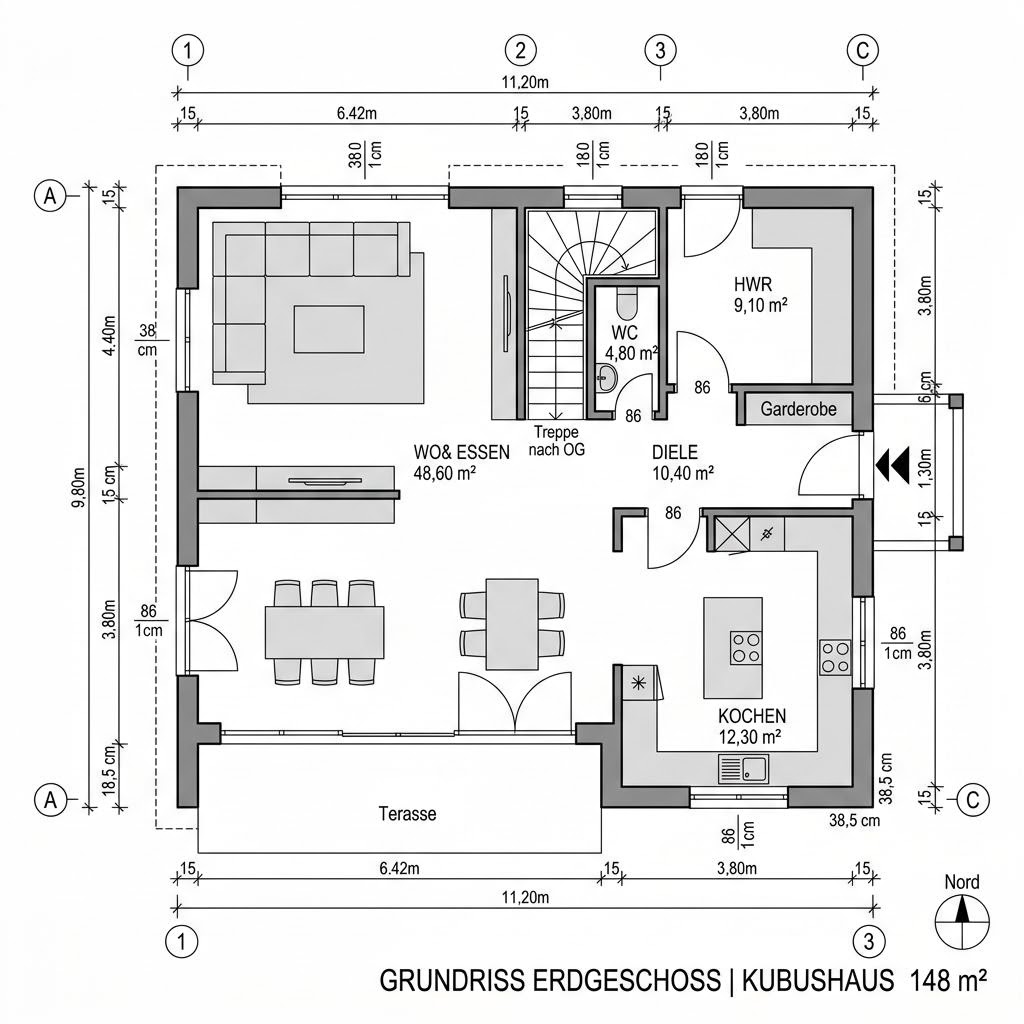 Kubushaus Concept 148 von Bien-Zenker mit Flachdach — kubisches Fertighaus im Bauhausstil mit 148 m²