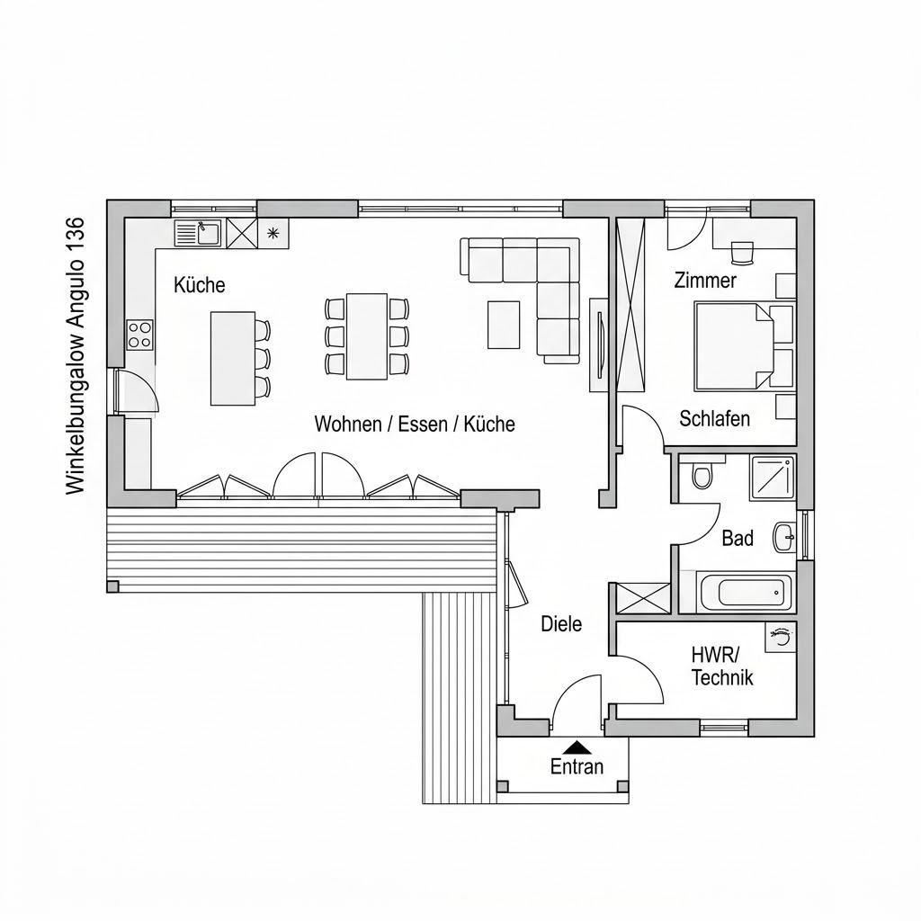 Grundriss Winkelbungalow Angulo 136 Grundriss Winkelbungalow Angulo 136 von Bien-Zenker