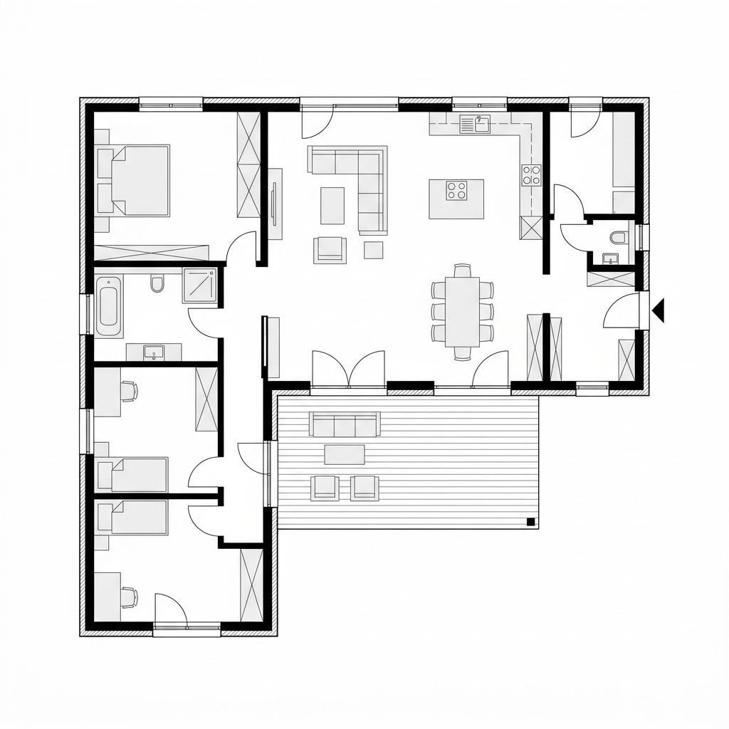 Grundriss Winkelbungalow Purea 130 Grundriss Winkelbungalow Purea 130 von Bien-Zenker