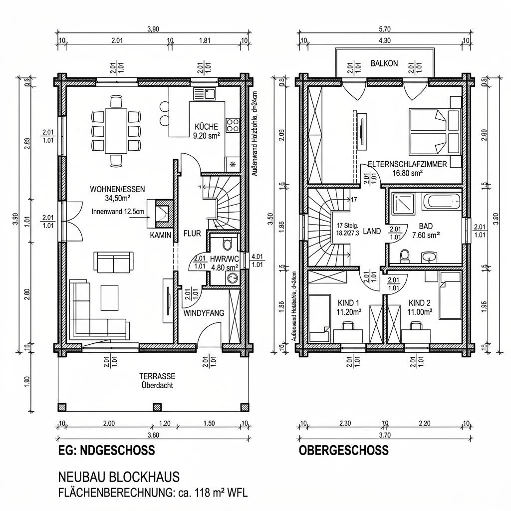 Blockhaus Blockhaus Moorland 118 von Fuhrberger Fachwerkhaus — Blockhaus in Massivholz mit rund 118 m²