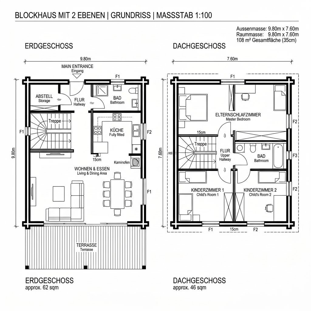 Blockhaus Bayerwald 108 von Fullwood Wohnblockhaus — Blockhaus aus Blockbohlen mit rund 108 m²