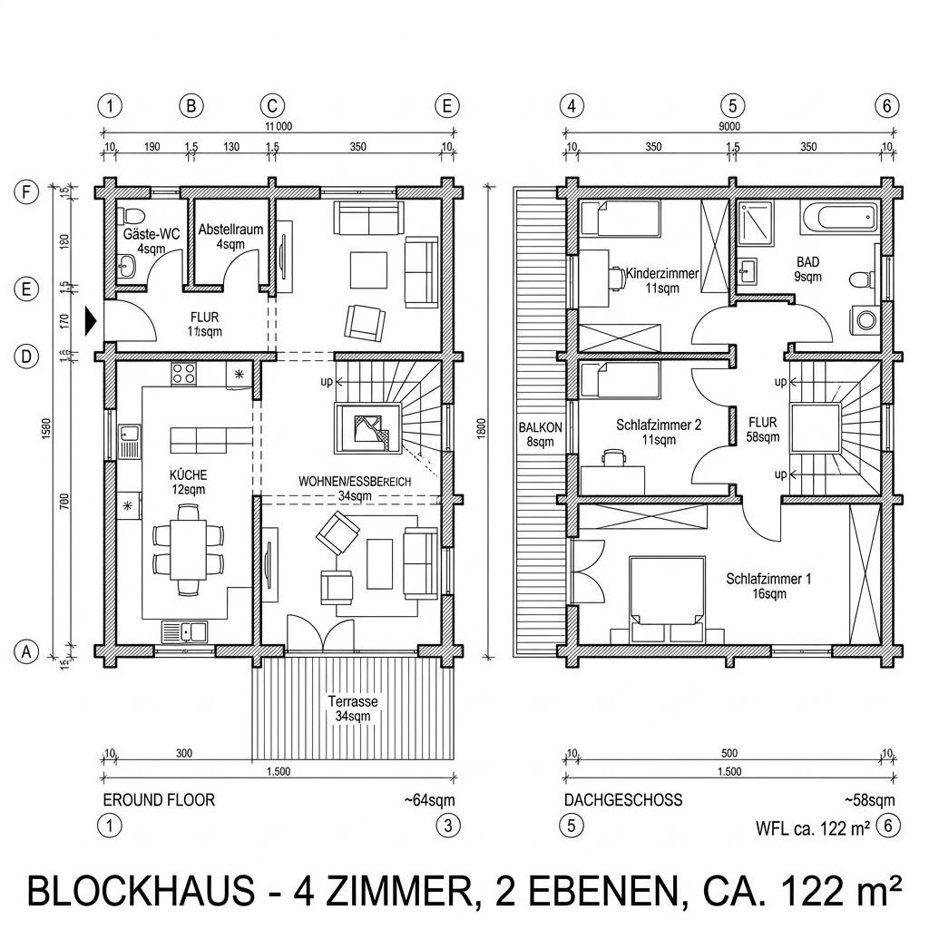 Blockhaus Rhoen 122 von Fullwood Wohnblockhaus — Blockhaus aus Blockbohlen mit rund 122 m²