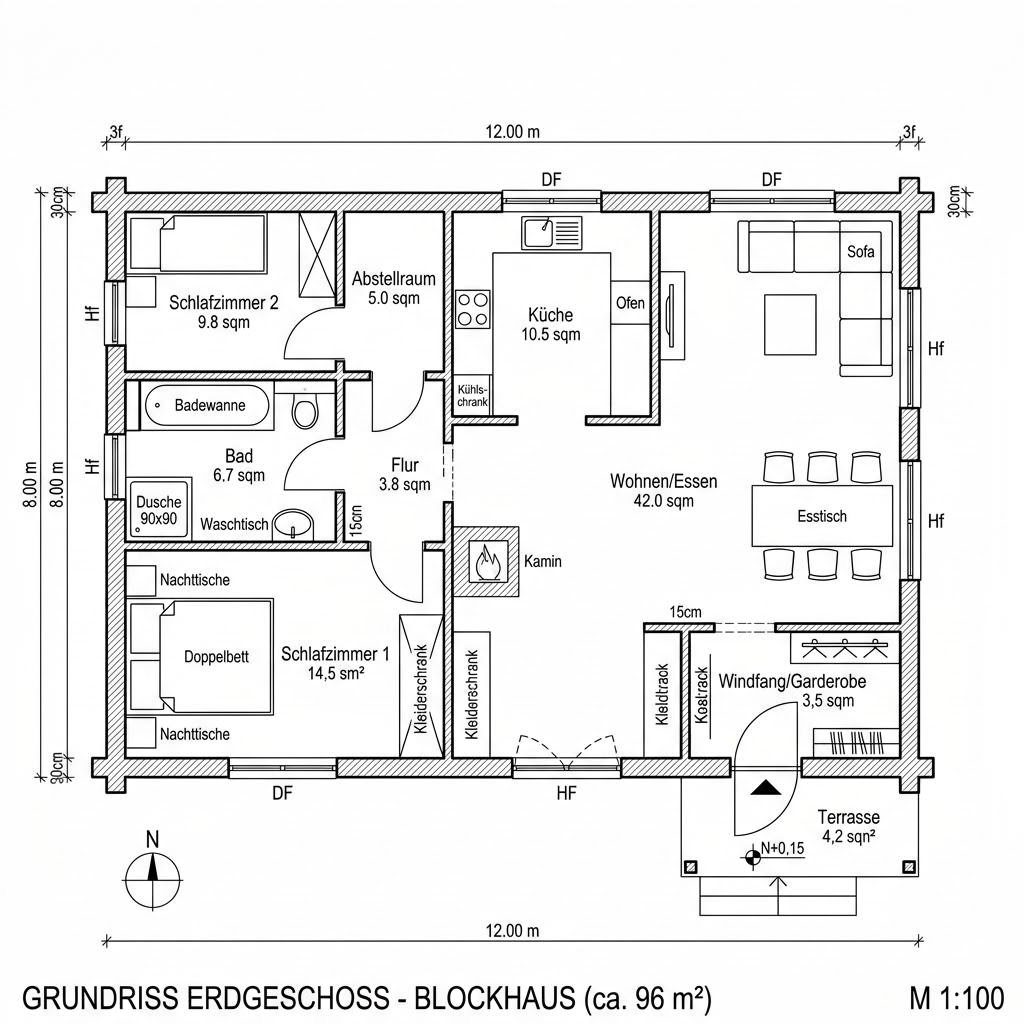 Blockhaus Uckermark 96 von Fullwood Wohnblockhaus — Blockhaus aus Blockbohlen mit rund 96 m²