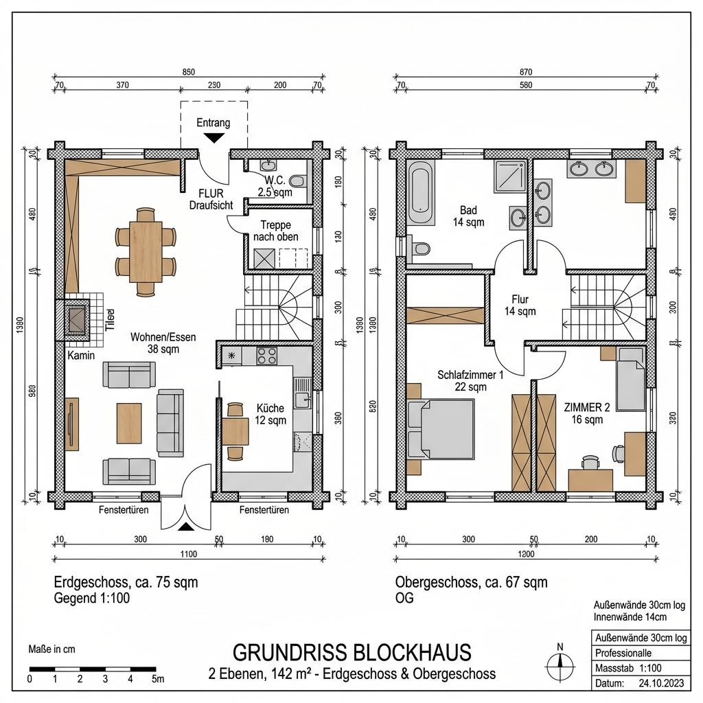Blockhaus Natur 142 von KD-Haus — Blockbohlenbau aus Massivholz mit rund 142 m²