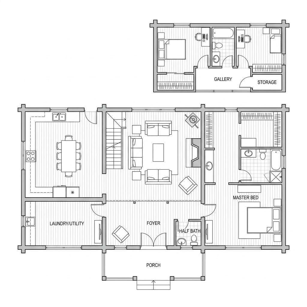 Grundriss Espoo 108 – 163 m² Blockhaus mit 3 Zimmern