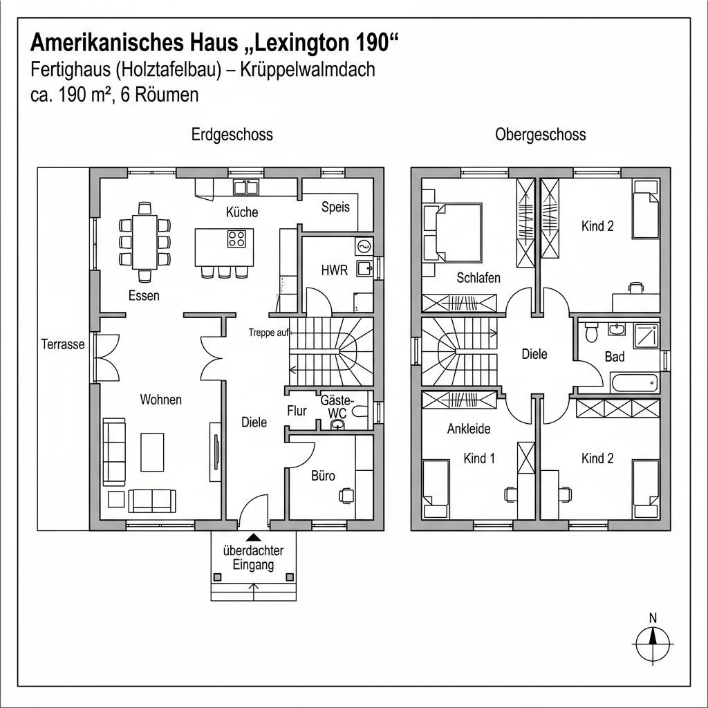 Amerikanische Villa Lexington 190 von Bostonhaus mit Krüppelwalmdach und Giebel