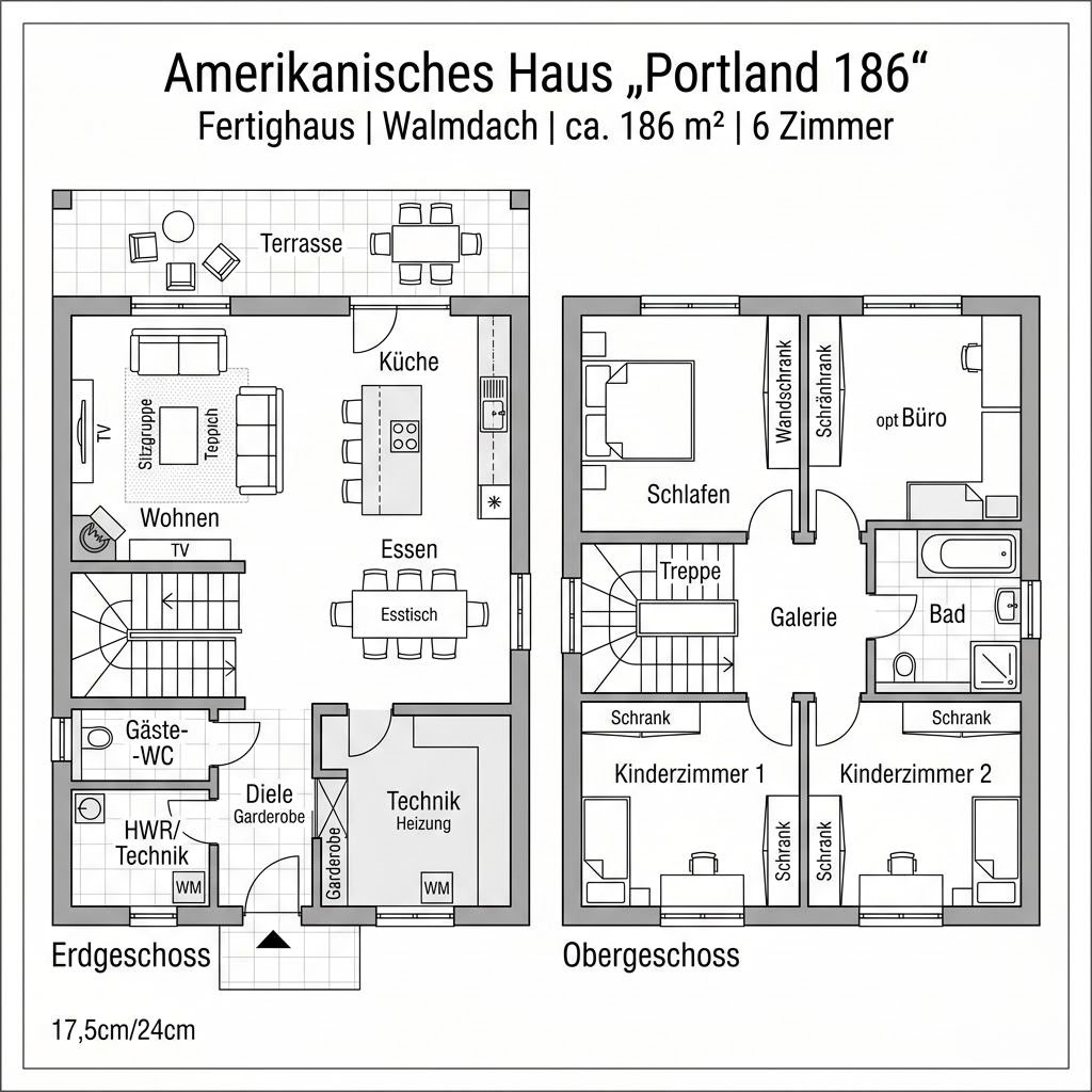 Amerikanische Stadtvilla Portland 186 von Bostonhaus mit Säulenportal und Walmdach