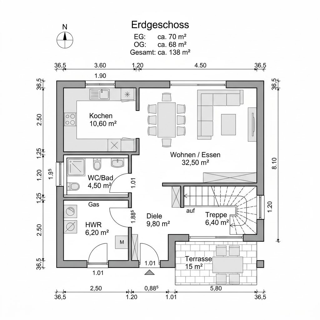 Grundriss Familienhaus Zwerch 138 – 138 m² Einfamilienhaus mit 4 Zimmern