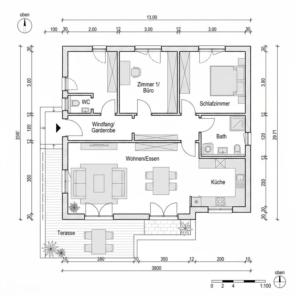 Grundriss Jedermann M-Klassik – 120 m² Einfamilienhaus mit 5 Zimmern