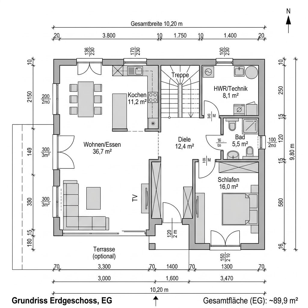 Stadtvilla Klassik Turm 149 von Büdenbender Hausbau mit Turmdach — 149 m²