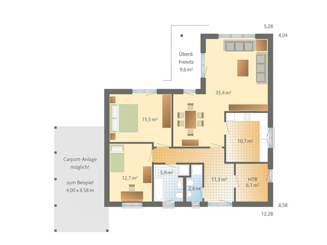 Grundriss Mandö – 100 m² Bungalow mit 4 Zimmern