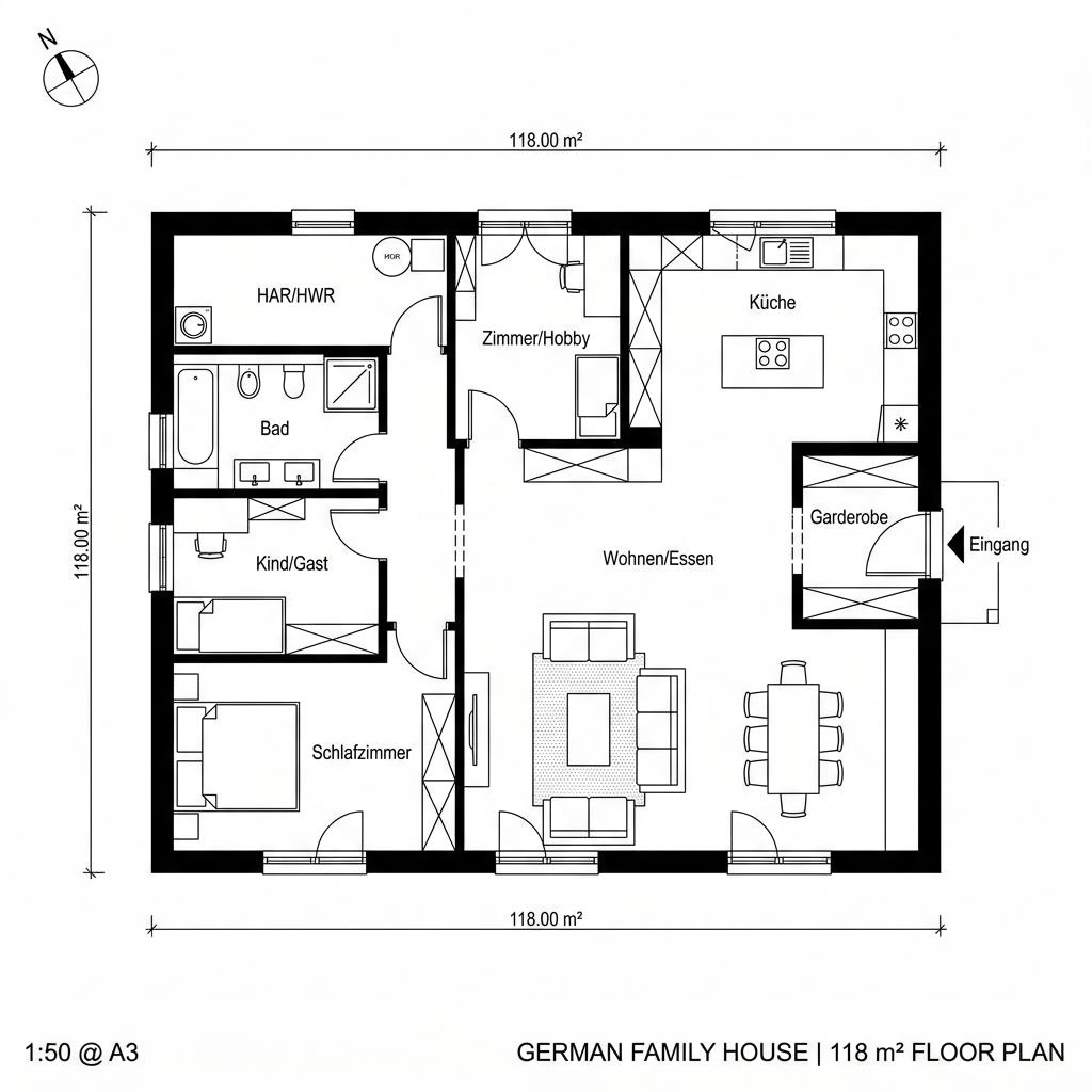 Grundriss Bungalow Flach 118 Grundriss Bungalow Flach 118 von Econ Das Haus