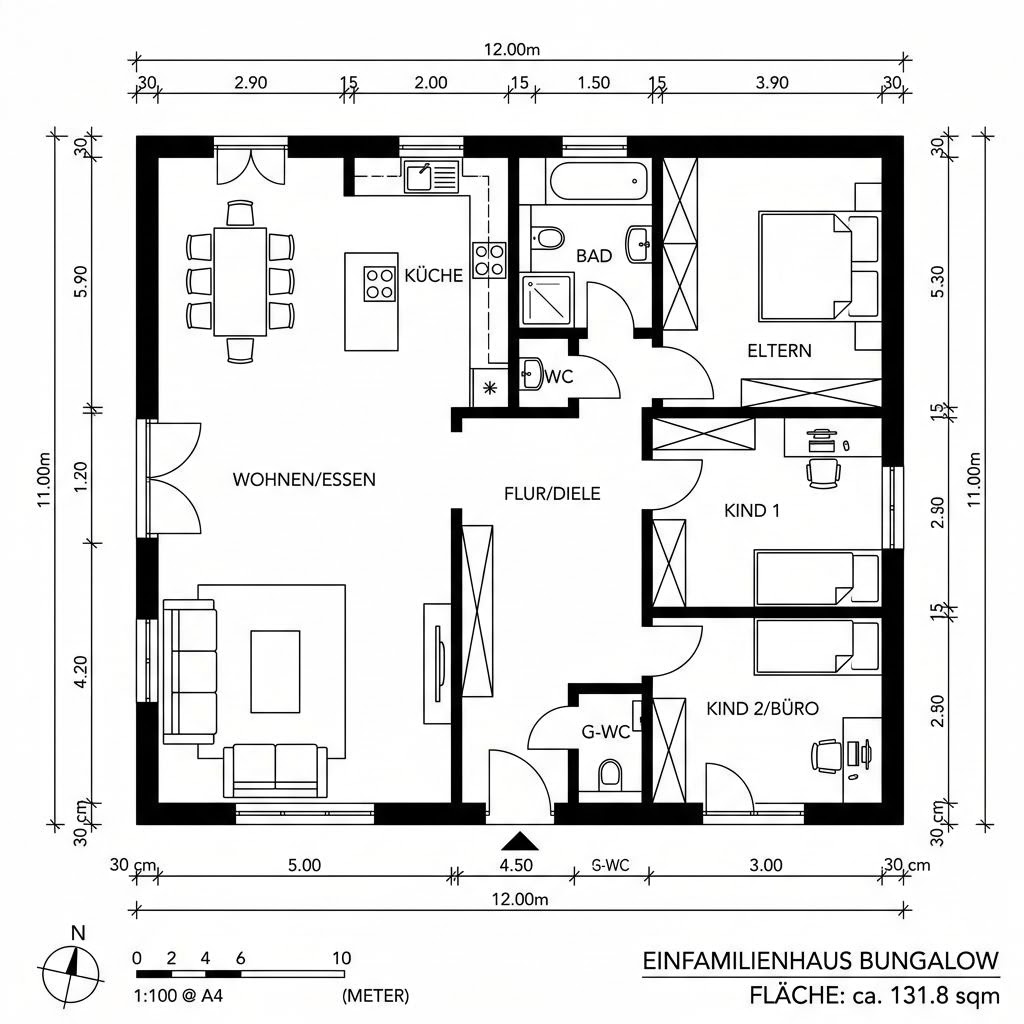 Grundriss Bungalow Walm 132 Grundriss Bungalow Walm 132 von Econ Das Haus
