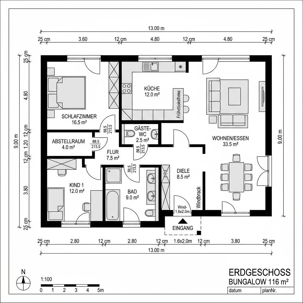 Grundriss Bungalow 116 Grundriss Bungalow 116 von Fingerhut Haus