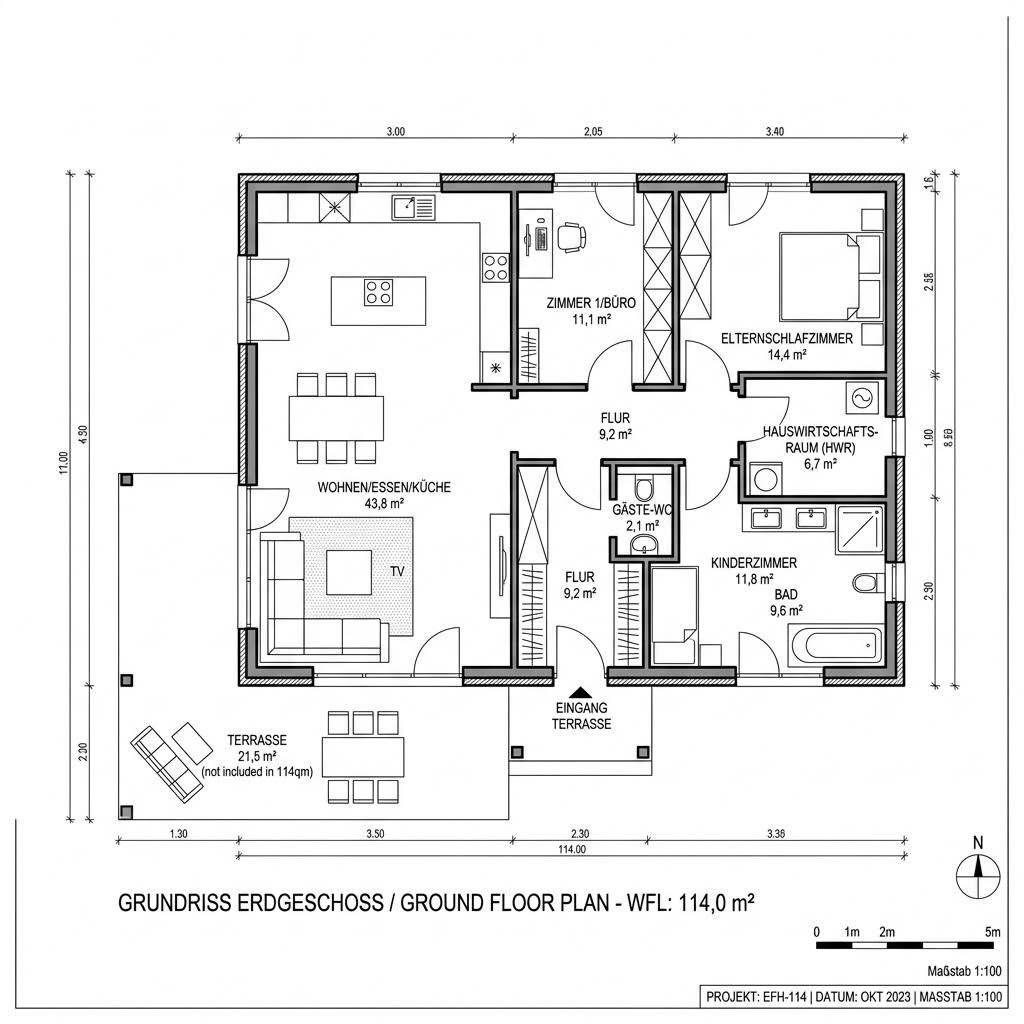 Grundriss Bungalow Buche 114 Grundriss Bungalow Buche 114 von Frammelsberger Holzhaus