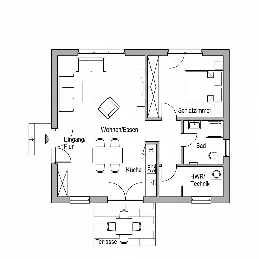 Grundriss FlexHome FH 71 A – 71 m² Singlehaus mit 2 Zimmern