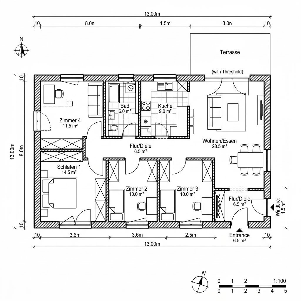 Grundriss Bungalow 104 von Hanlo Haus