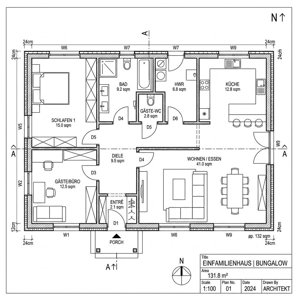 Grundriss Bungalow 132 von Hanlo Haus