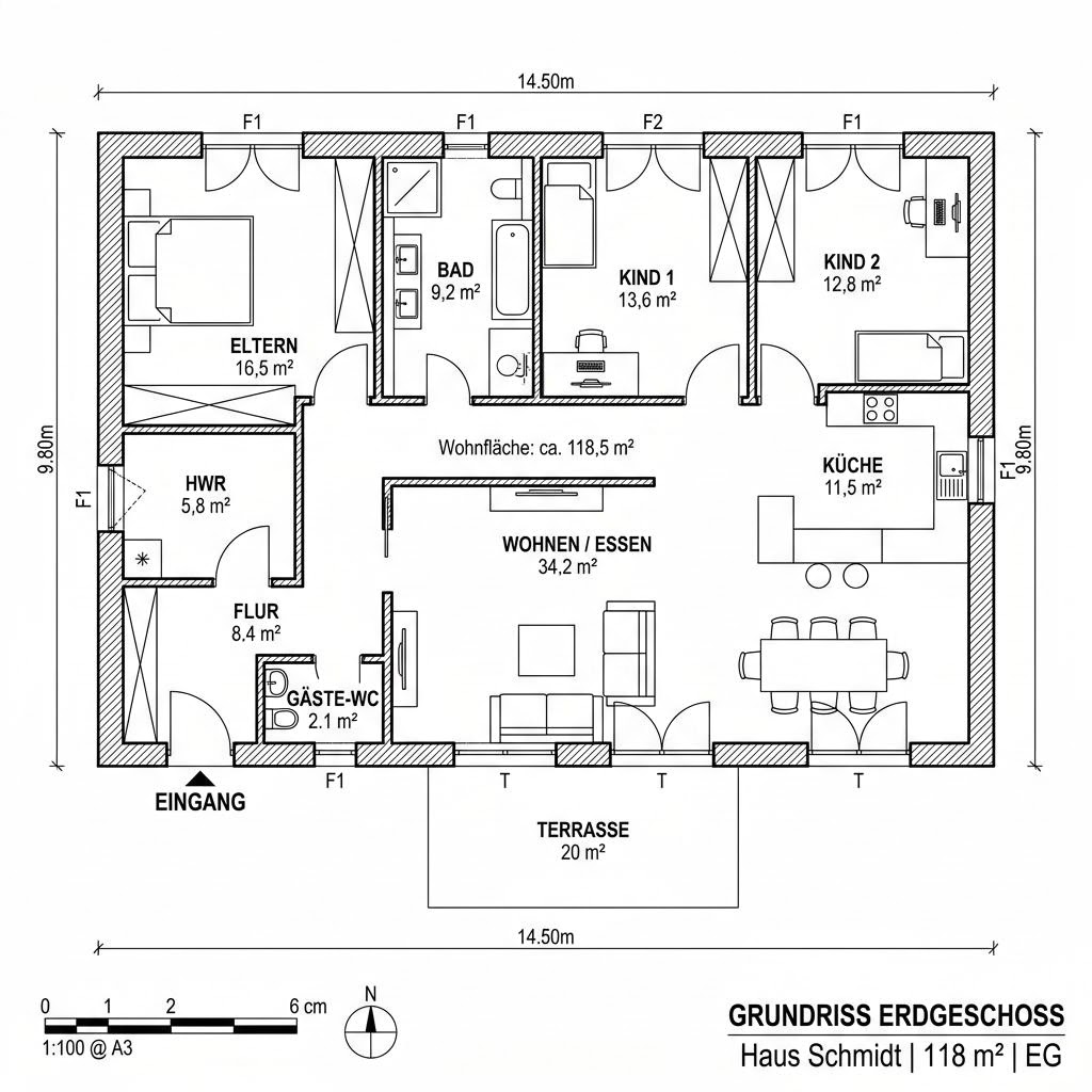 Grundriss Bungalow VARIANT 118 Grundriss Bungalow VARIANT 118 von Hanse Haus