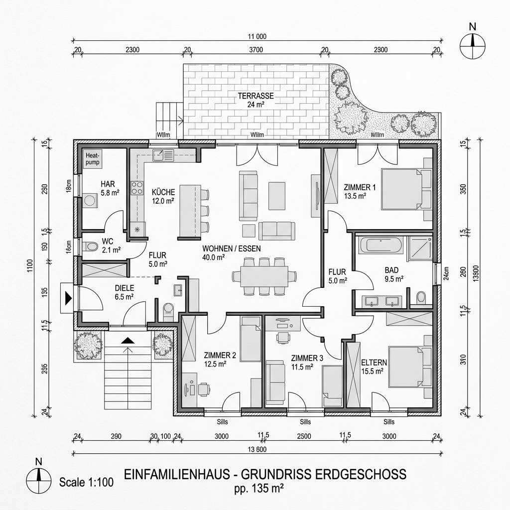 Grundriss Bungalow VARIANT 135 Grundriss Bungalow VARIANT 135 von Hanse Haus