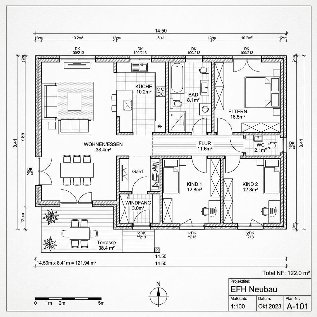 Grundriss Bungalow Vita 122 von OKAL Haus