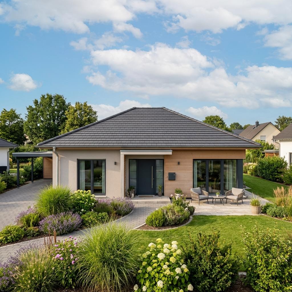 Bungalow Vita 138 von OKAL Haus — Holztafelbau mit Walmdach und rund 138 m²