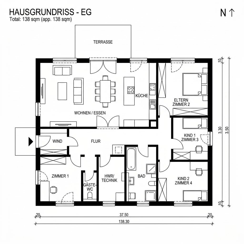 Grundriss Bungalow Vita 138 von OKAL Haus