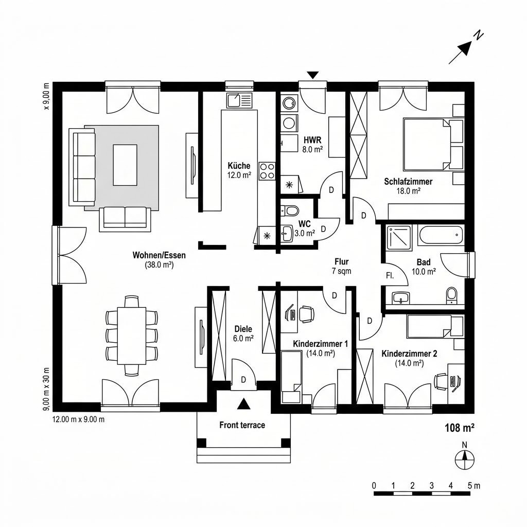 Grundriss Bungalow Mailand 108 Grundriss Bungalow Mailand 108 von Roth-Massivhaus
