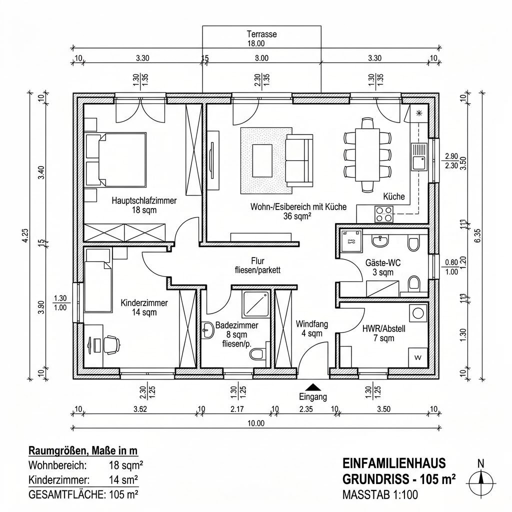Grundriss Bungalow SH 105 L von ScanHaus Marlow