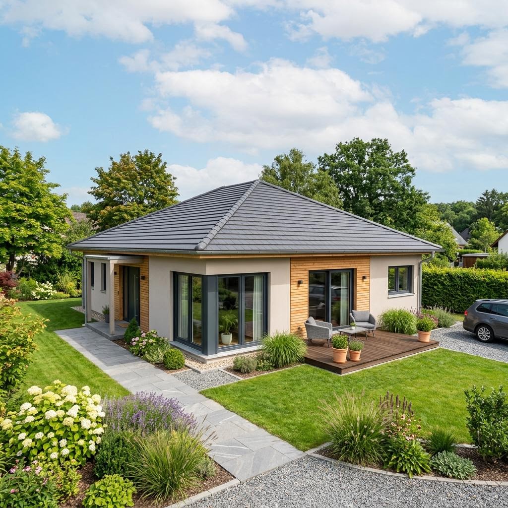 Bungalow SH 137 von ScanHaus Marlow Bungalow SH 137 von ScanHaus Marlow — ebenerdiges Fertighaus mit Walmdach und 137 m²