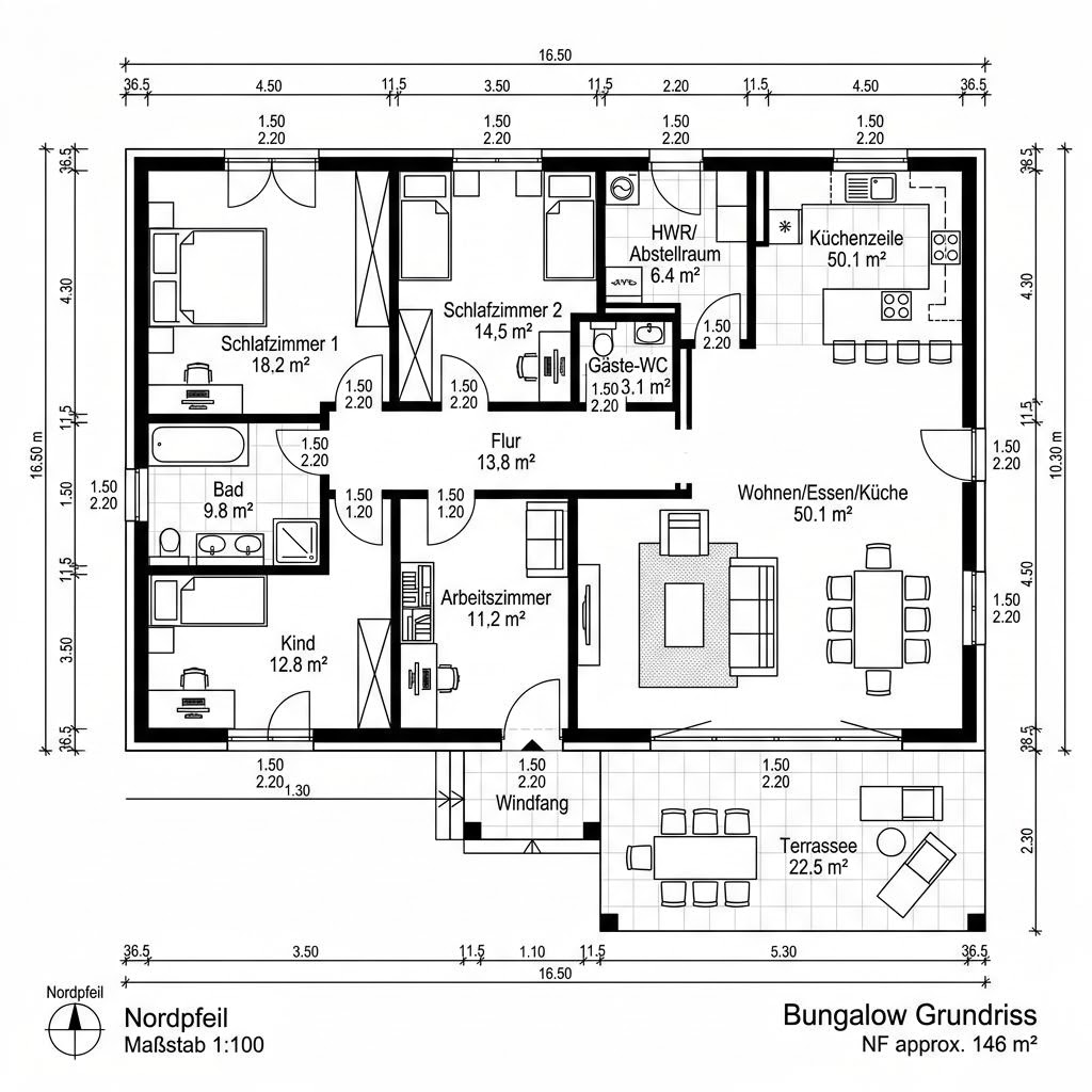Grundriss Bungalow 146 von Suckfüll Energiesparhaus