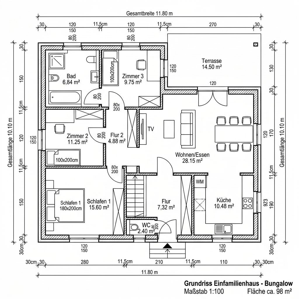 Grundriss Bungalow 98 von Suckfüll Energiesparhaus