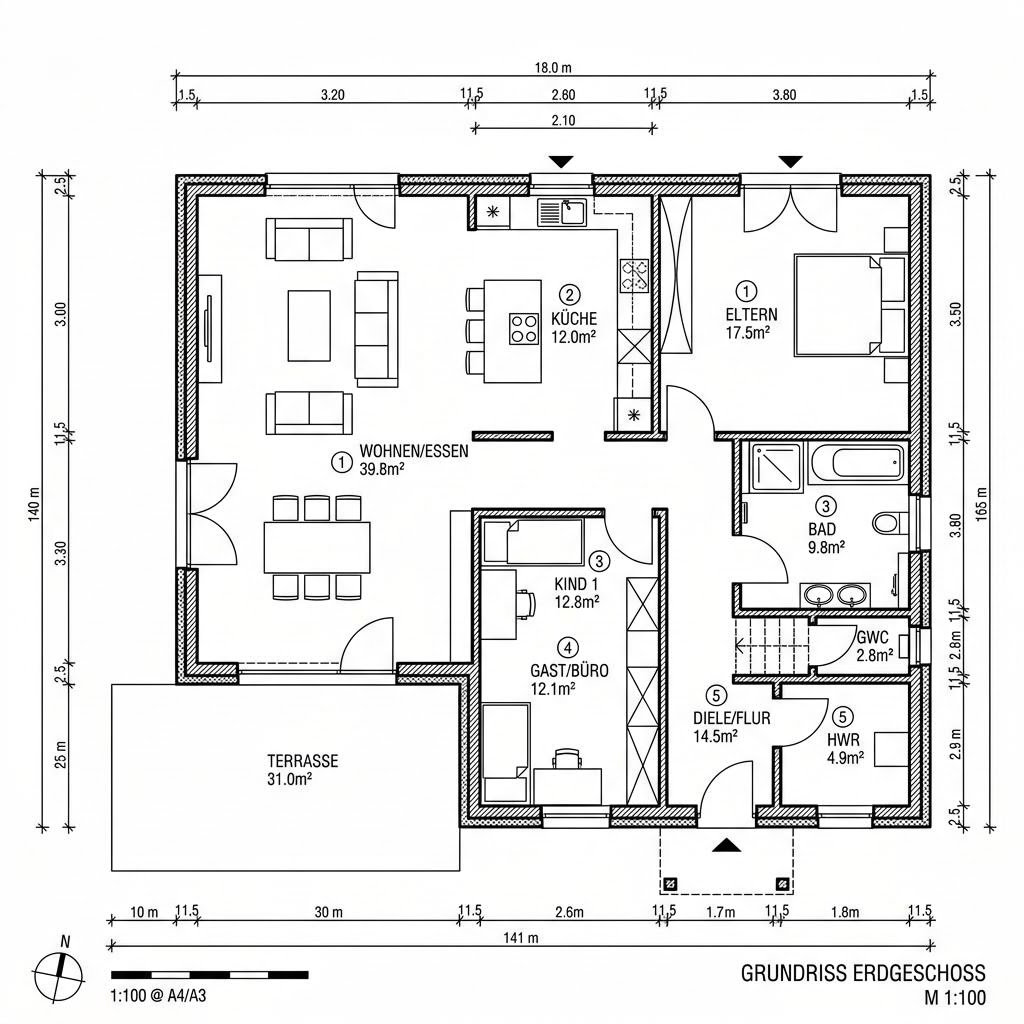 Grundriss Bungalow S141 LARGE PLUS Grundriss Bungalow S141 LARGE PLUS von Vario-Haus - Deutschland