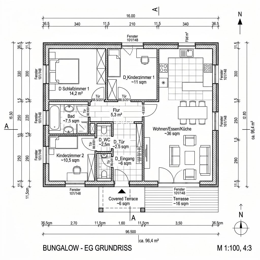 Grundriss Bungalow S96 BASIC Grundriss Bungalow S96 BASIC von Vario-Haus - Deutschland