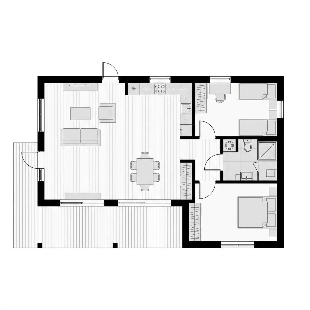 Vorgefertigtes Modulhaus Linea 92 von commod-haus mit Flachdach