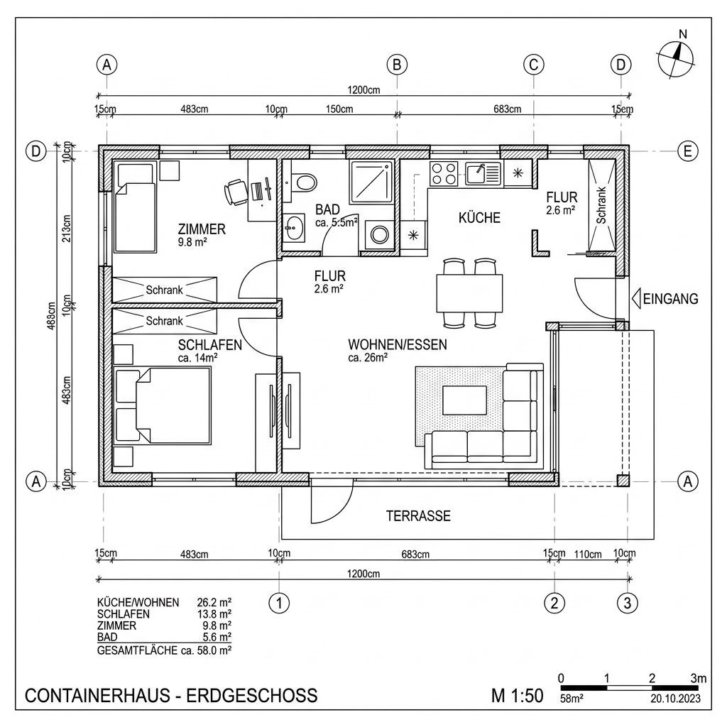 Containerhaus Raummodul Wohnen Trio von Containerwerk — Modulbau mit rund 58 m²