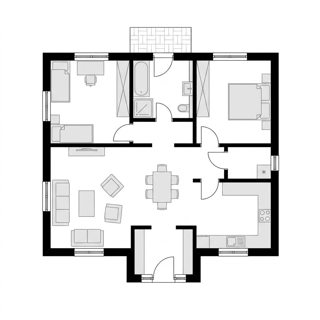 Grundriss Ebbe 108 – 108 m² Friesenhaus mit 3 Zimmern